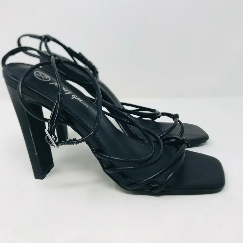 Nasty Gal Square Toe Ankle Strap Strappy Heel Black Size 38 - Picture 4 of 7